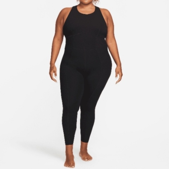 Yoga Nike Dri-Fit Tight Fit 3X Plus Luxe 7/8 Jumpsuit Black Strap Ribbed - Picture 2 of 10